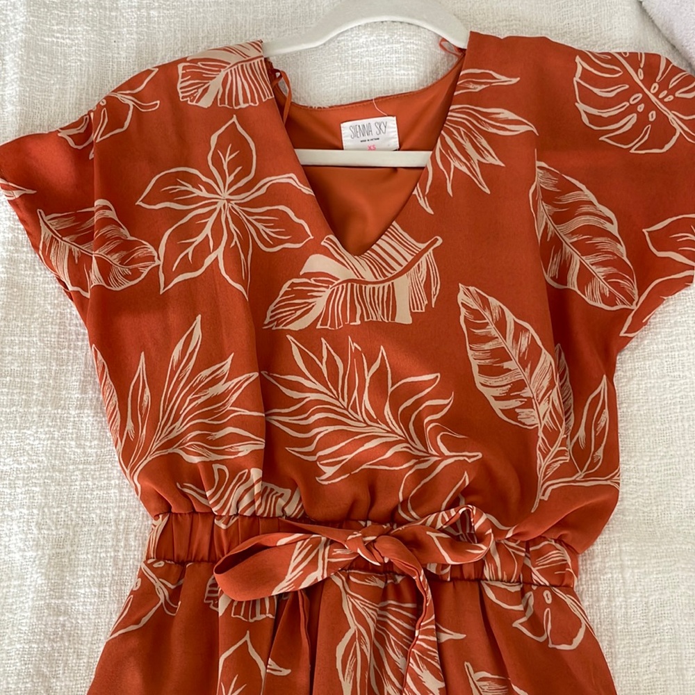Orange bohemian dress with short sleeves